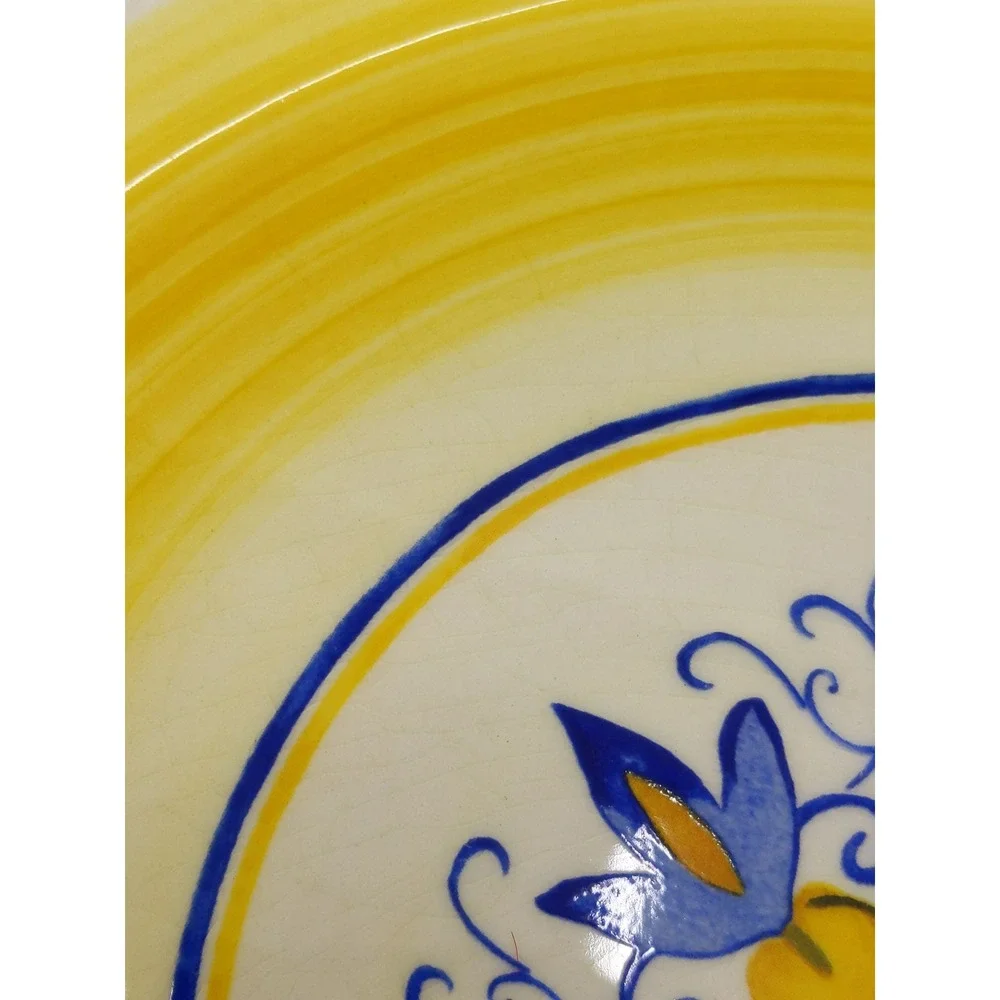 Pier 1 Mirandela Dinner Plates 10.75 Yellow Blue Mediterranean Portugal Set of 2